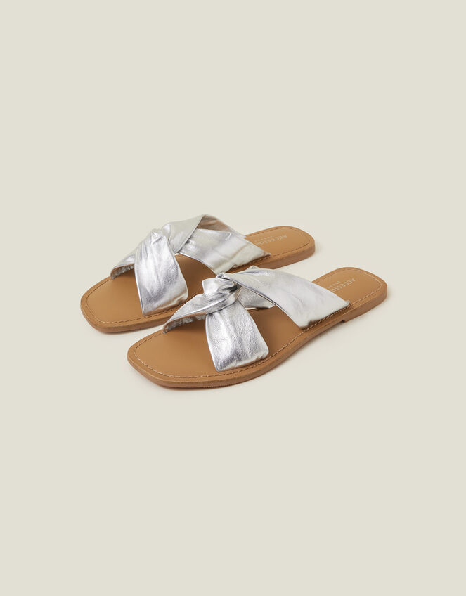 Metallic Leather Knot Sandals Silver | Sandals & Flip Flops ...