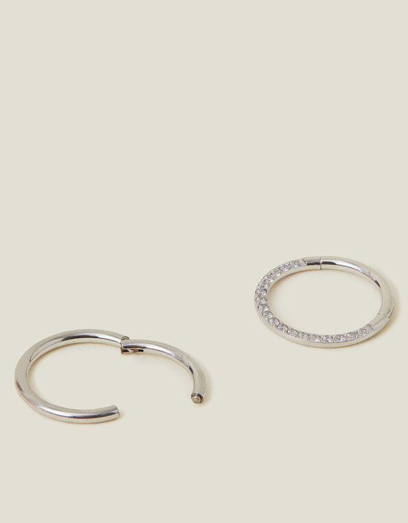 2-Pack Platinum-Plated Surgical Steel Septum Clicker Hoops, , large