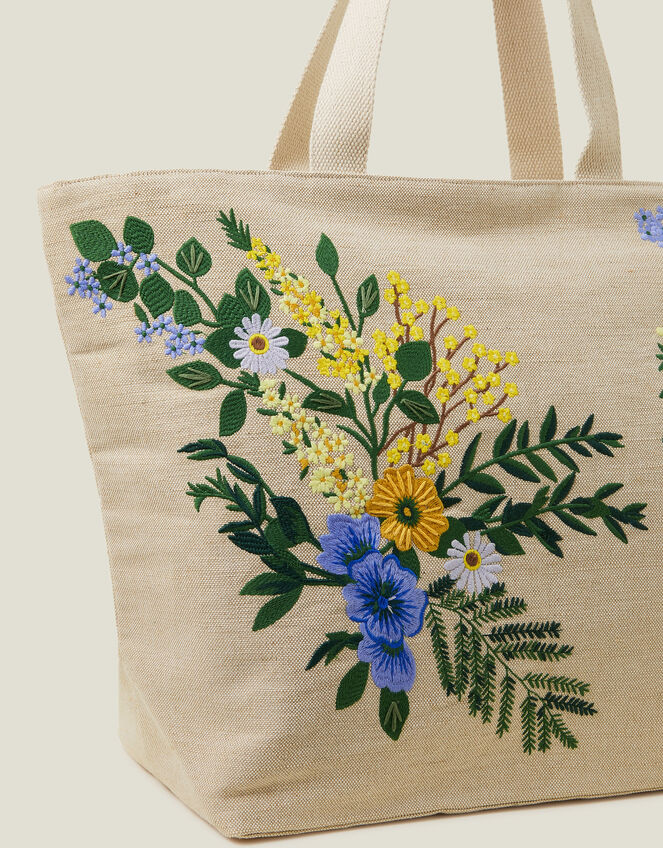 Floral Embroidered Beach Bag, , large