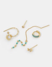 5-Pack 14ct Gold-Plated Blue Stone Stud & Hoop Earrings, , large