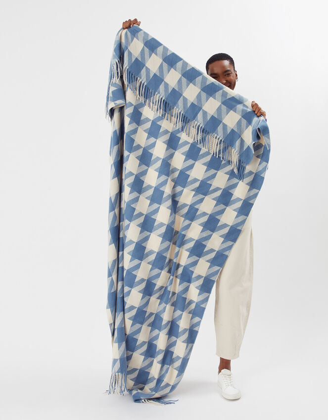 Oversized Dogtooth Jaquard Throw, Blue (BLUE), large