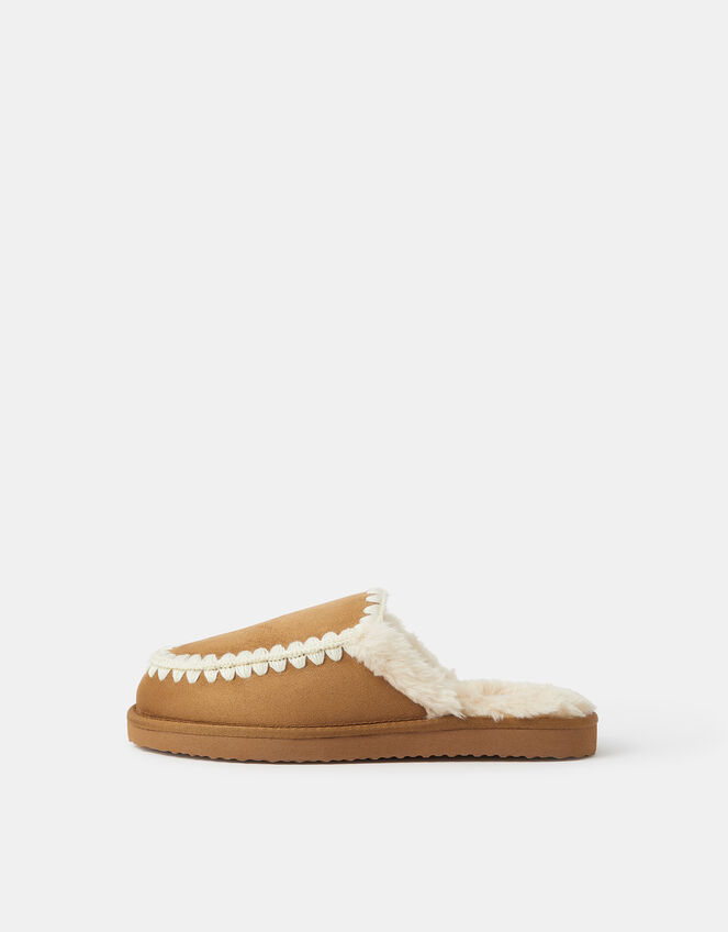 Whipstitch Suedette Mules, Tan (TAN), large