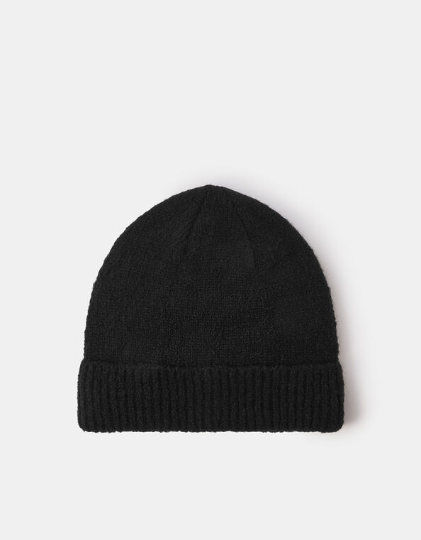 Plain Beanie Hat, Black (BLACK), large