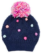 Spotty Pom-Pom Knit Beanie Hat, Multi (BRIGHTS-MULTI), large
