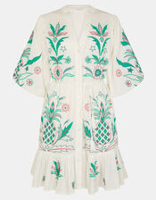Pineapple Embroidered Mini Dress, White (WHITE), large