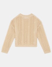 Girls Flower Appliqué Jumper, Natural (NATURAL), large