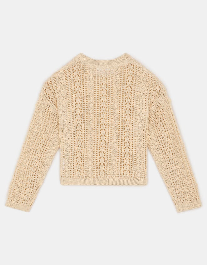 Girls Flower Appliqué Jumper, Natural (NATURAL), large