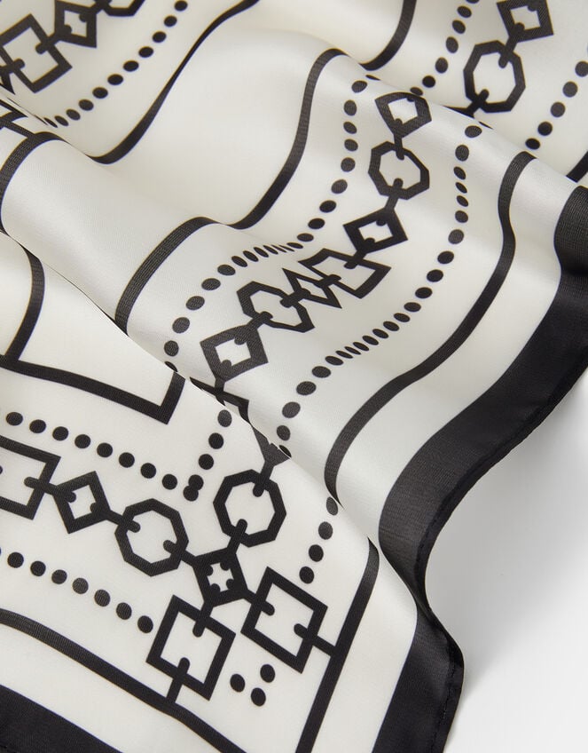 Monochrome Chain Print Satin Scarf, , large