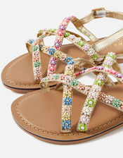 Girls Beaded Flower Crossover Sandals, Multi (BRIGHTS-MULTI), large