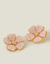 Large Beaded Flower Stud Earrings, , large
