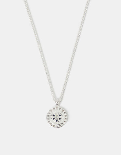 Sterling Silver-Plated Diamante Disc Pendant Necklace, , large