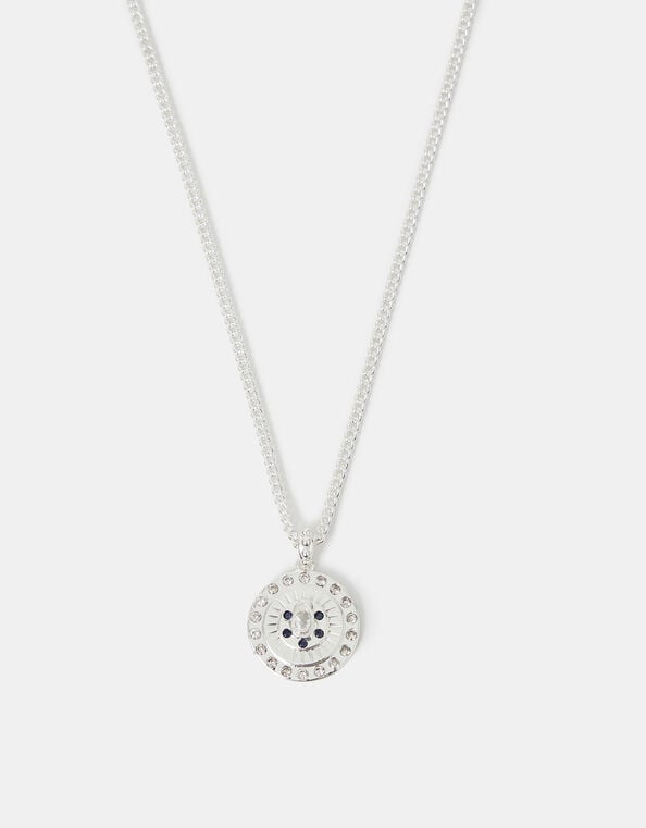 Sterling Silver-Plated Diamante Disc Pendant Necklace, , large