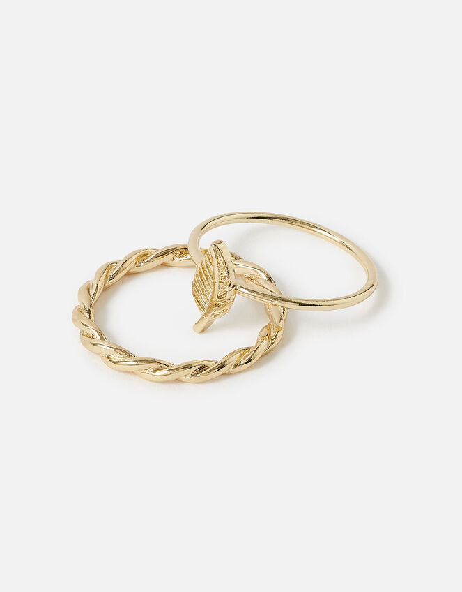 Leaf Twist Band Ring Twinset, Gold (GOLD), large