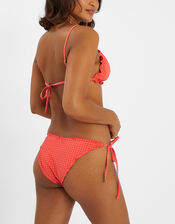 Frilly Seersucker Triangle Bikini Top, Orange (CORAL), large