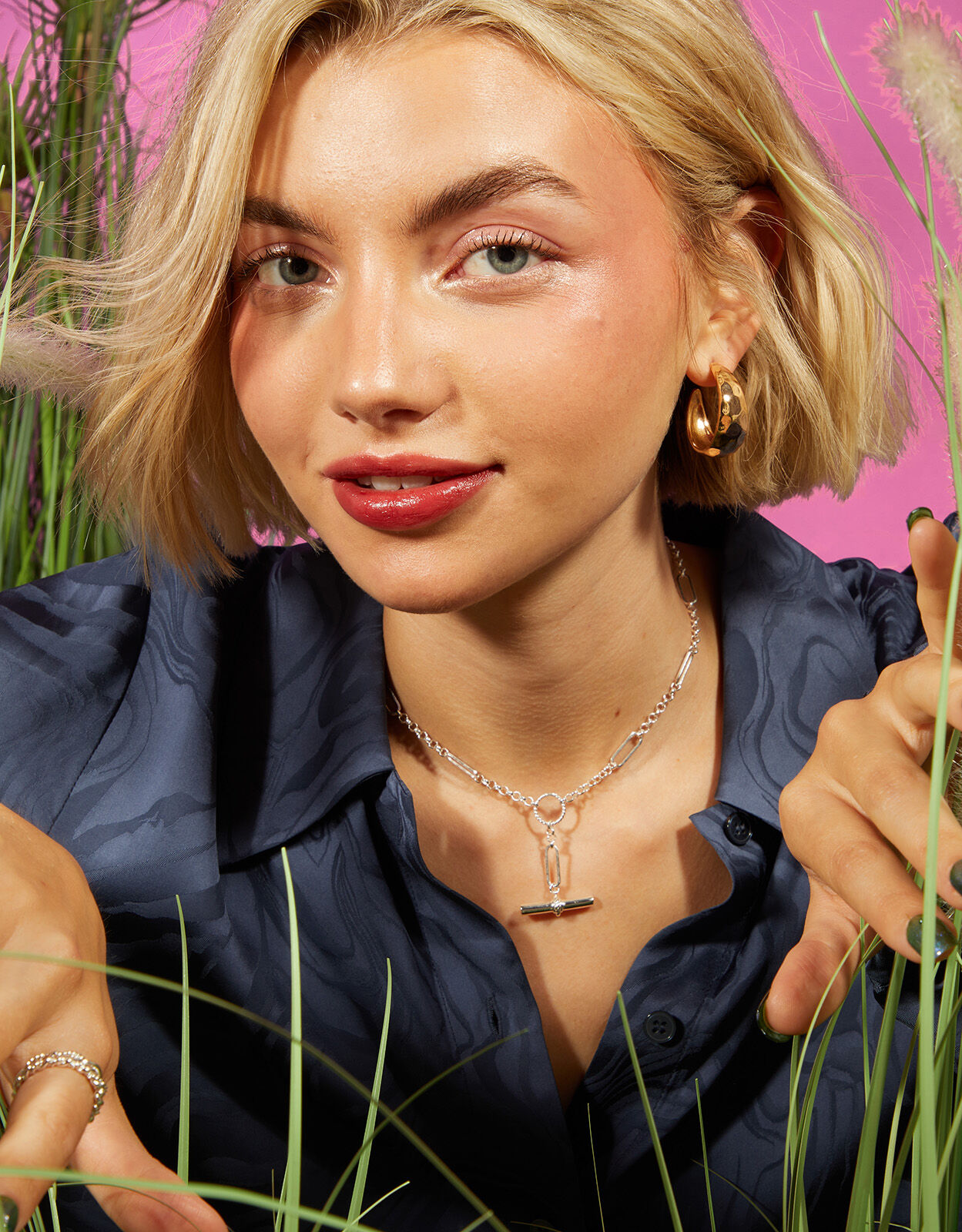 Sterling Silver Plated Twist T Bar Necklace