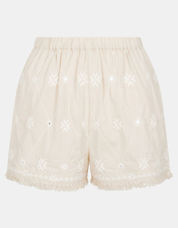 Mirror Embellished Cotton Shorts, Ivory (IVORY), large