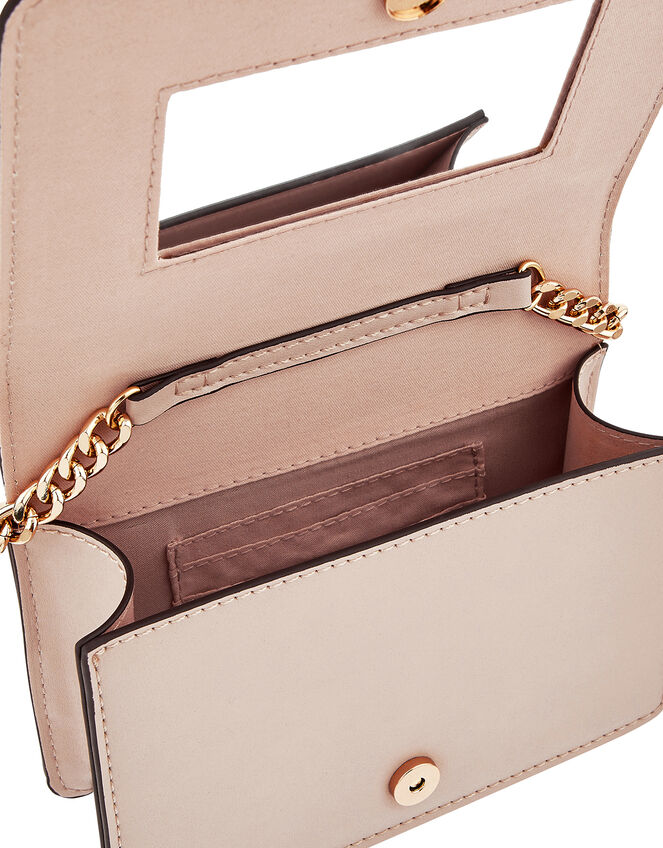 Tweed and Chain Shoulder Bag with Built-In Mirror, Nude (NUDE), large