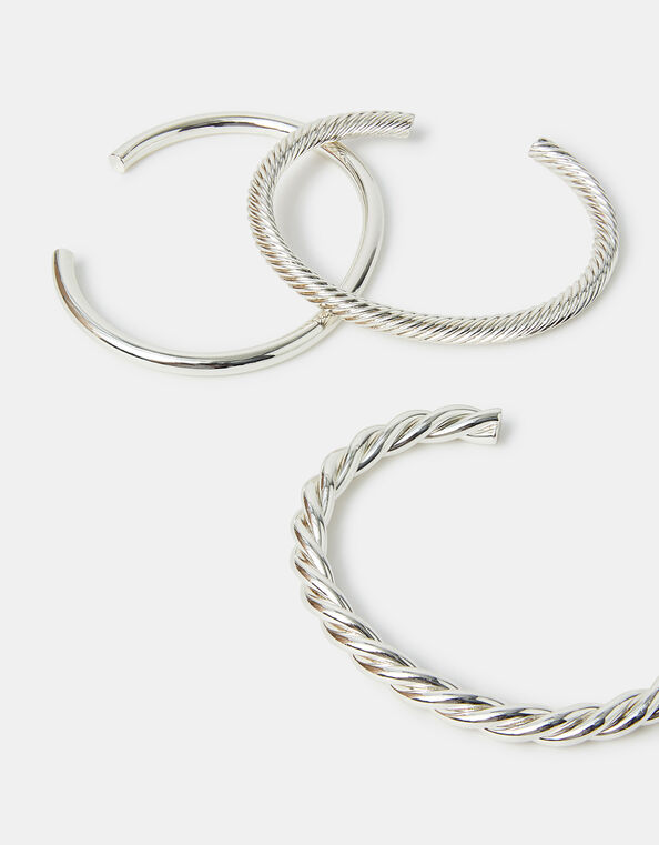 3-Pack Twisted Bangles, Silver (SILVER), large