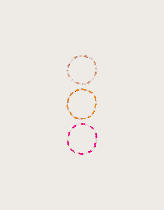Stone and Pearly Bead Stretch Bracelets Set of Three, , large