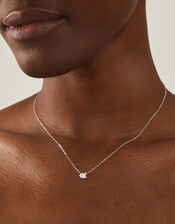 Sterling Silver-Plated Diamante Initial Pendant Necklace, Silver (ST SILVER), large