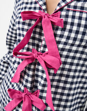 Bow Gingham Long Pyjamas Set, Blue (NAVY), large