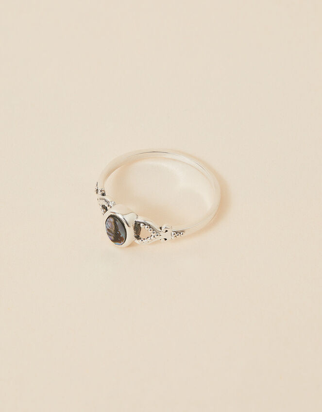 Sterling Silver Abalone Oxidised Ring, Silver (ST SILVER), large