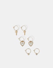 3-Pack Love Charm Hoop Earrings, , large
