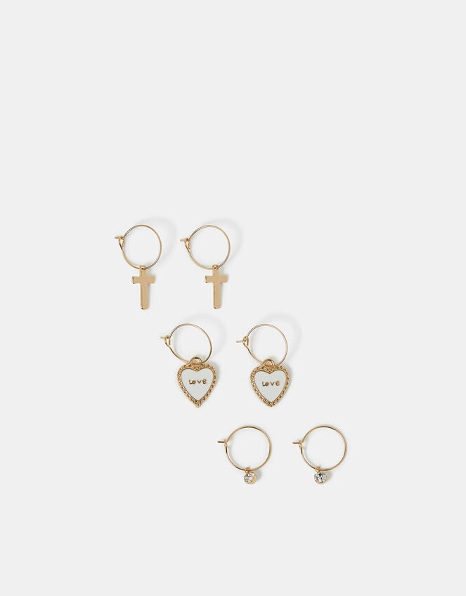 3-Pack Love Charm Hoop Earrings, , large
