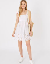 Broderie Hem Bandeau Dress, White (WHITE), large
