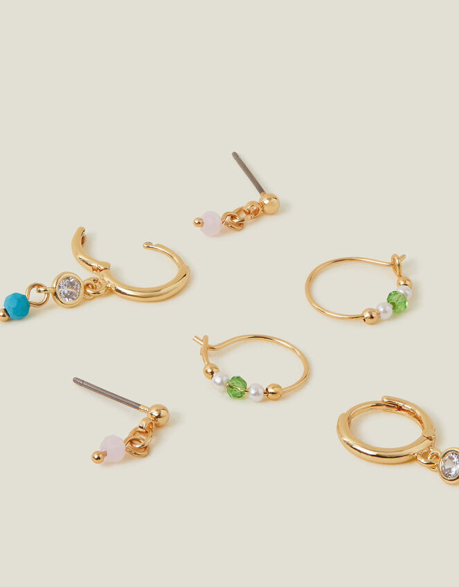 3-Pack 14ct Gold-Plated Sparkle Stud Hoop Earrings, , large
