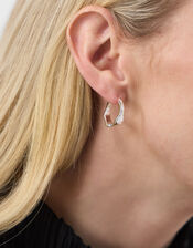 Sterling Silver-Plated Chunky Molten Hoop Earrings, , large