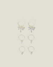 3-Pack Pearl Dragonfly Huggie Hoop Earrings, White (CRYSTAL), large