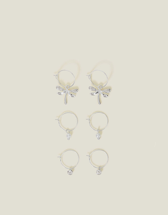 3-Pack Pearl Dragonfly Huggie Hoop Earrings, White (CRYSTAL), large
