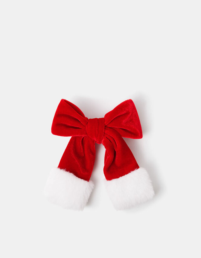 Fluffy Velvet Christmas Bow Hair Clip, , large