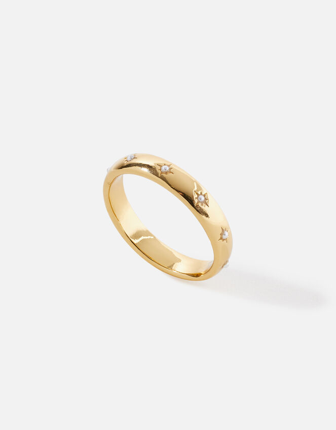 Gold-Plated Pearl Star Band Ring, Gold (GOLD), large