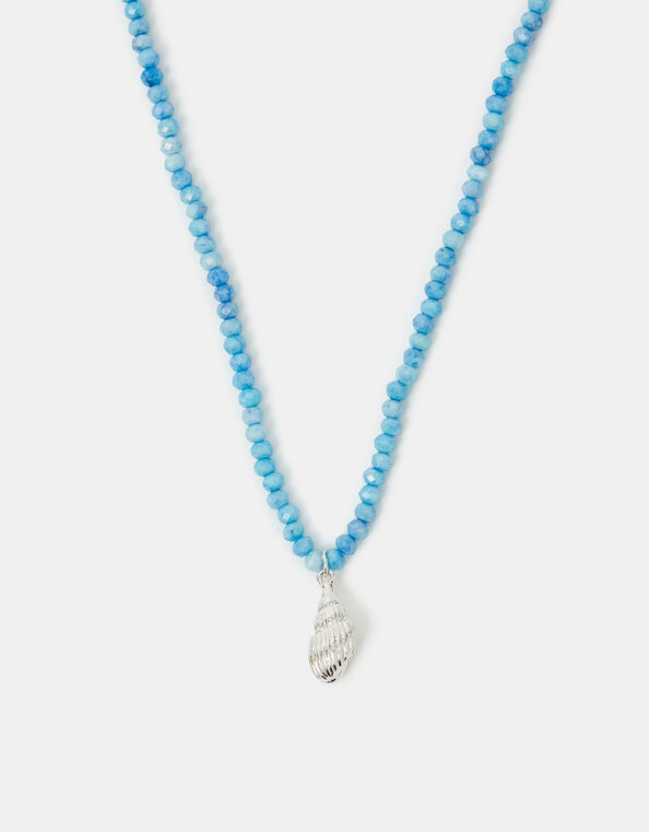 Shell Pendant Beaded Necklace Blue, , large