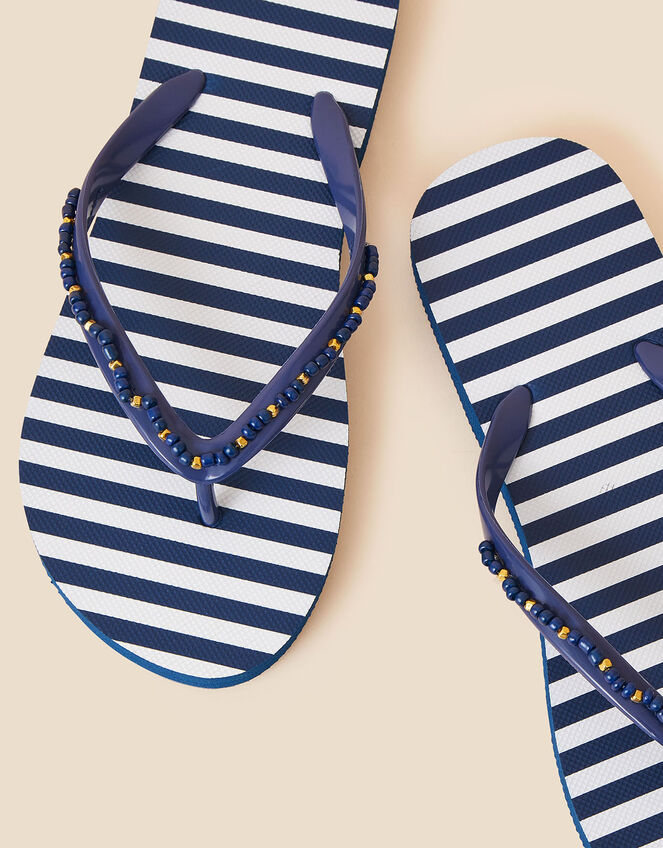 Beaded Nautical Stripe Flip Flops, Blue (NAVY), large