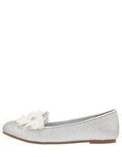 Glitter Slipper Shoe with Corsage, Silver (SILVER), large