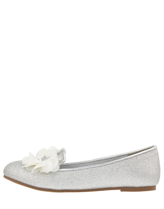 Glitter Slipper Shoe with Corsage, Silver (SILVER), large