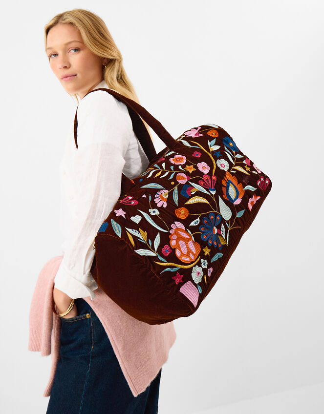 Embroidered Velvet Weekend Bag, , large