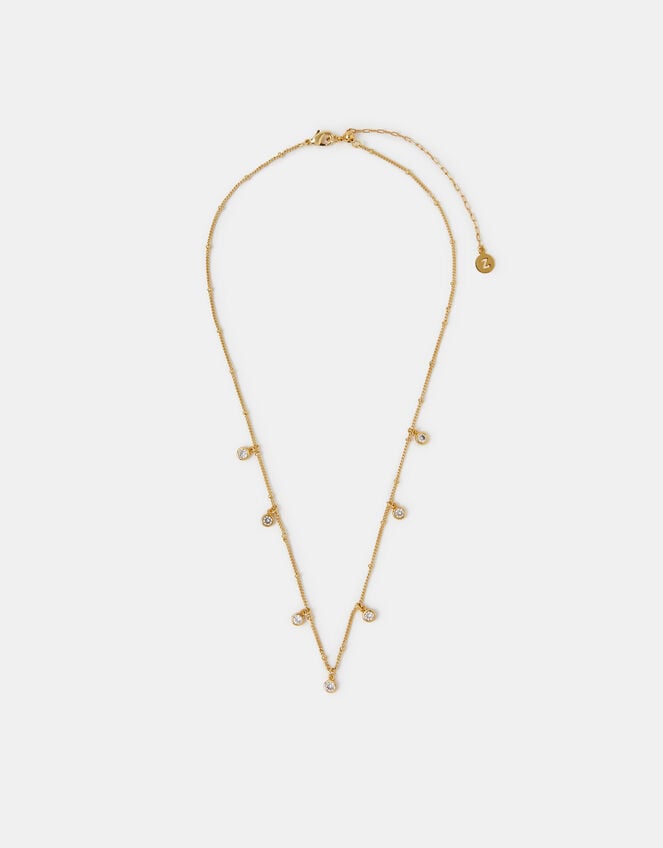 14ct Gold-Plated Diamanté Station Necklace, , large