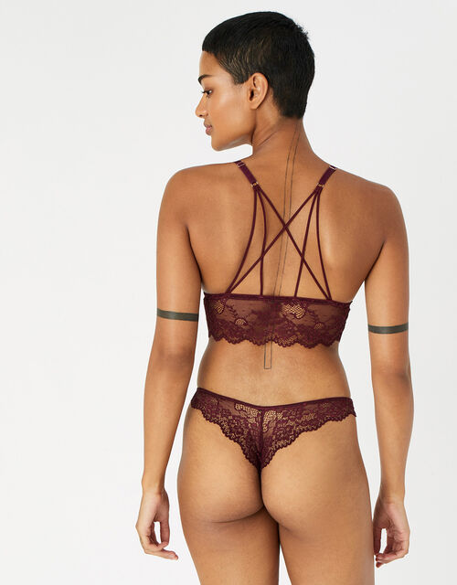 Strappy Lace Bralet, Red (BURGUNDY), large