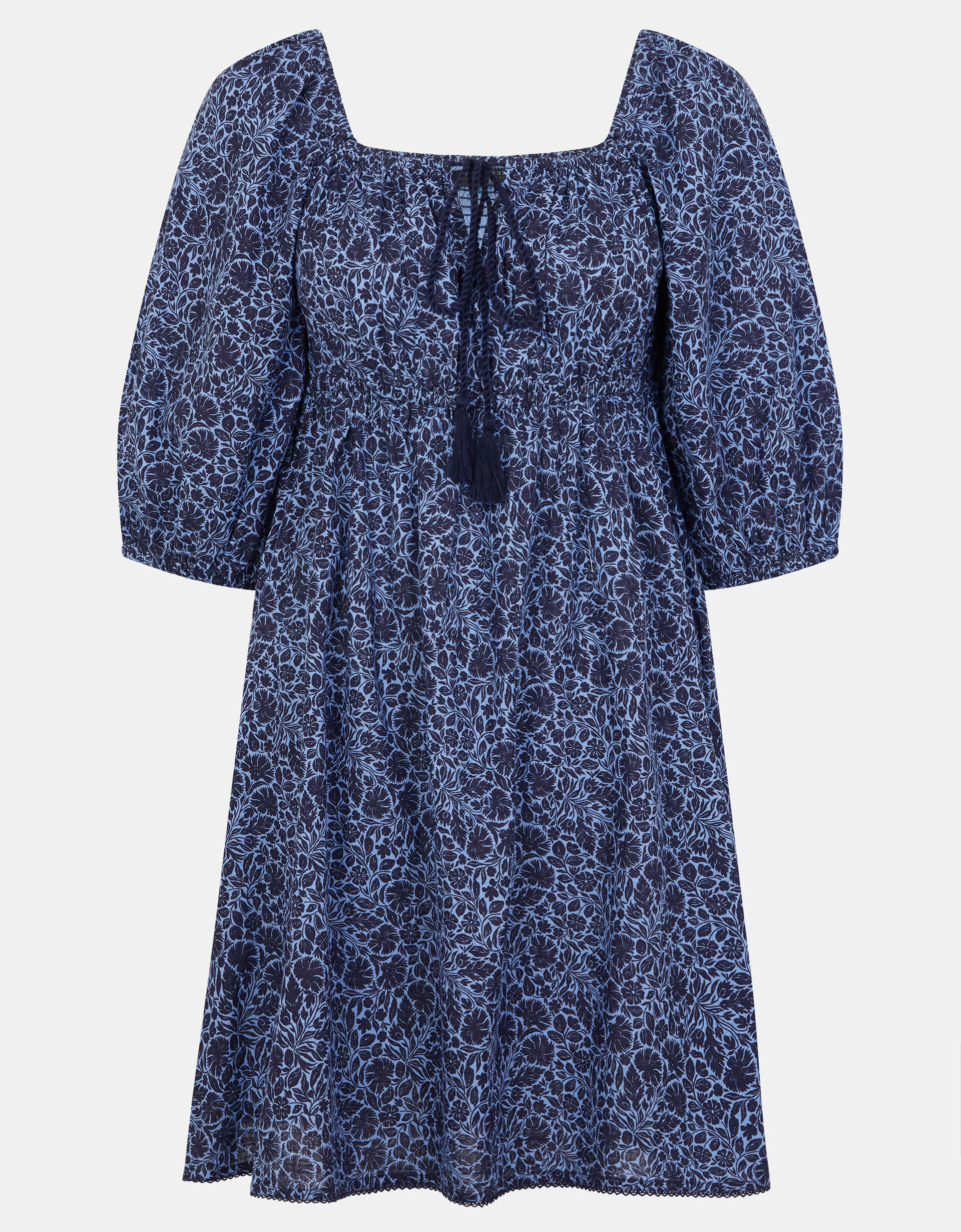 Floral Print Puff Sleeve Mini Dress, Blue (BLUE), large