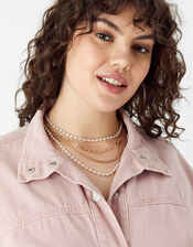 Pearl and Chain Multirow Necklace, , large