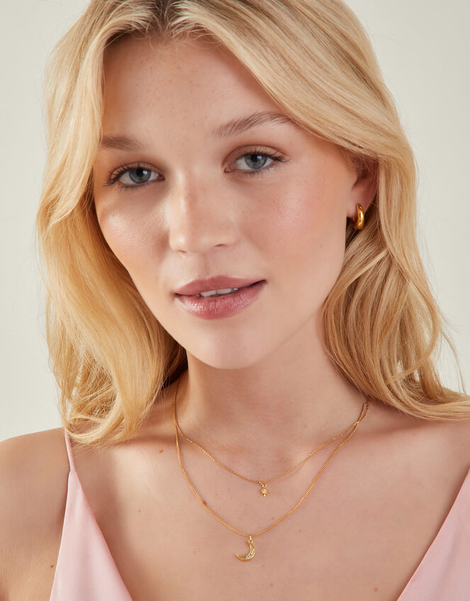 14ct Gold-Plated Celestial Pendant Layered Necklace, , large