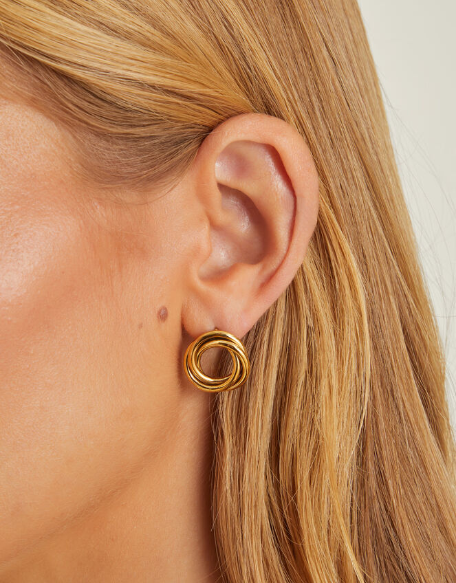 14ct Gold-Plated Stainless Steel Round Twist Stud Earrings, , large