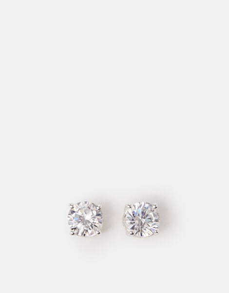 Sterling Silver Round Cut Stud Earrings, , large