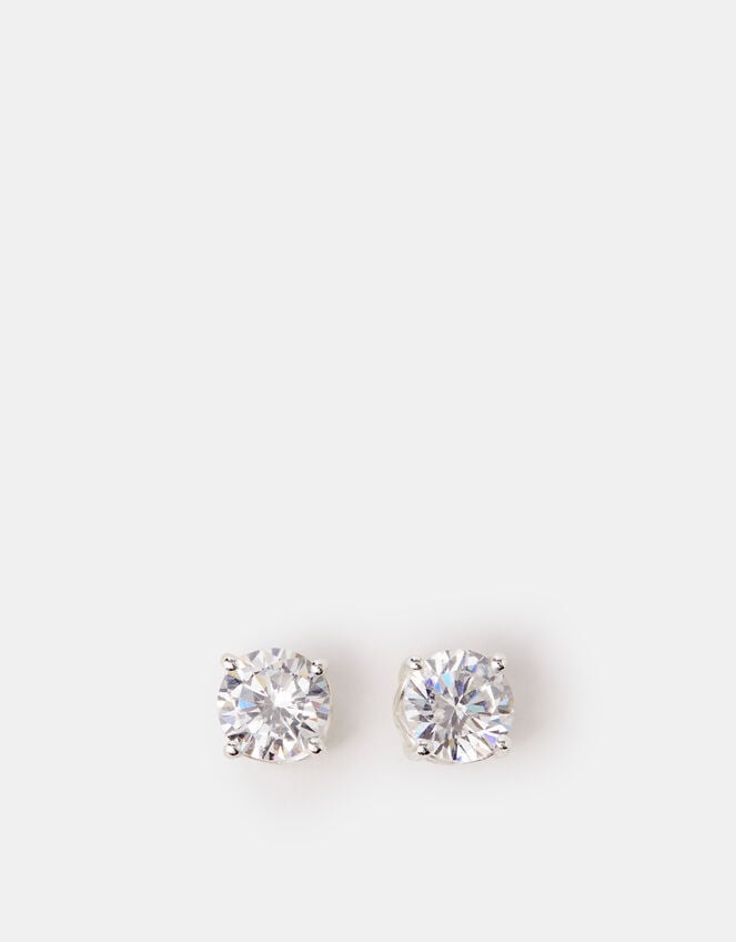 Sterling Silver Round Cut Stud Earrings, , large