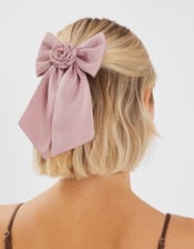 Corsage Bow Barrette Hair Clip Pink, , large