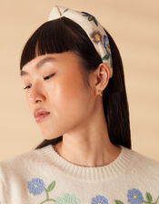 Embroidered Pansy Flower Knot Headband, , large